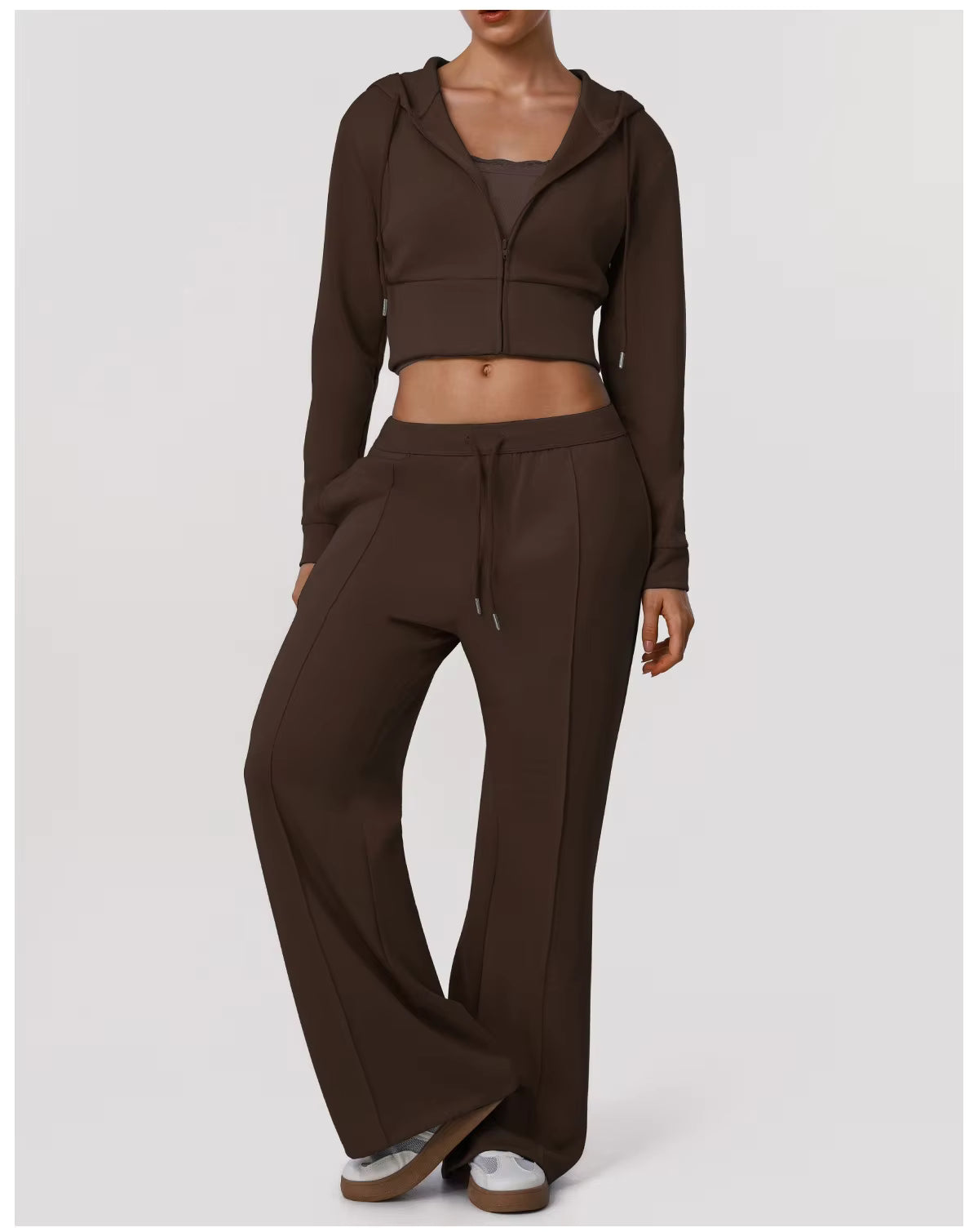 Wide-Leg Jogger Set: Long-Sleeve Crop Hooded Top and Yoga Sweatpants