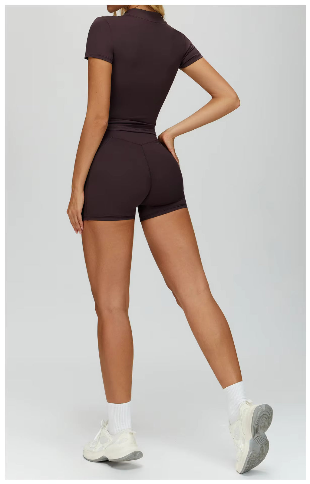 Women’s 2-Piece Yoga Set – Half-Zip Long Sleeve Croop & High-Waisted Compression Shorts