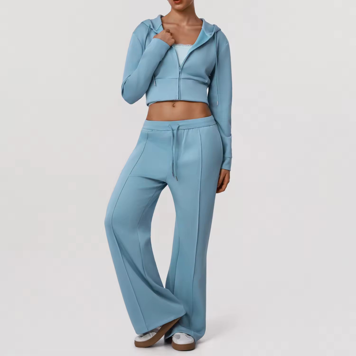 Wide-Leg Jogger Set: Long-Sleeve Crop Hooded Top and Yoga Sweatpants