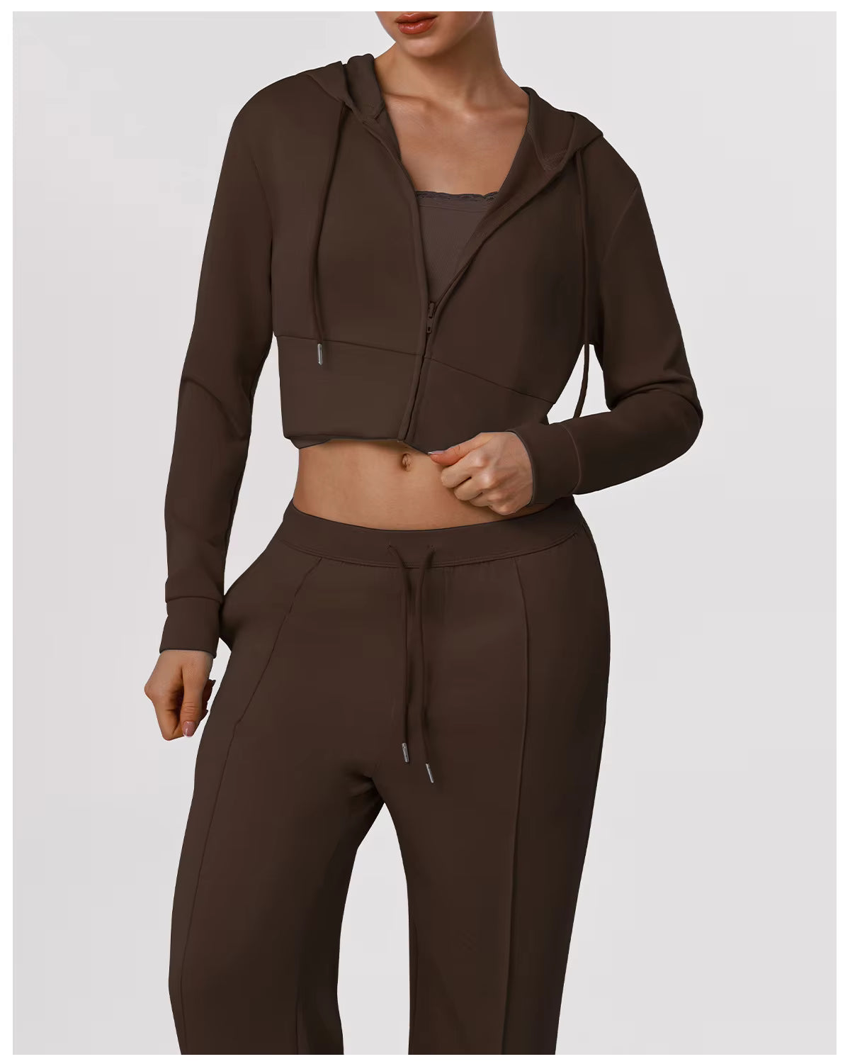 Wide-Leg Jogger Set: Long-Sleeve Crop Hooded Top and Yoga Sweatpants