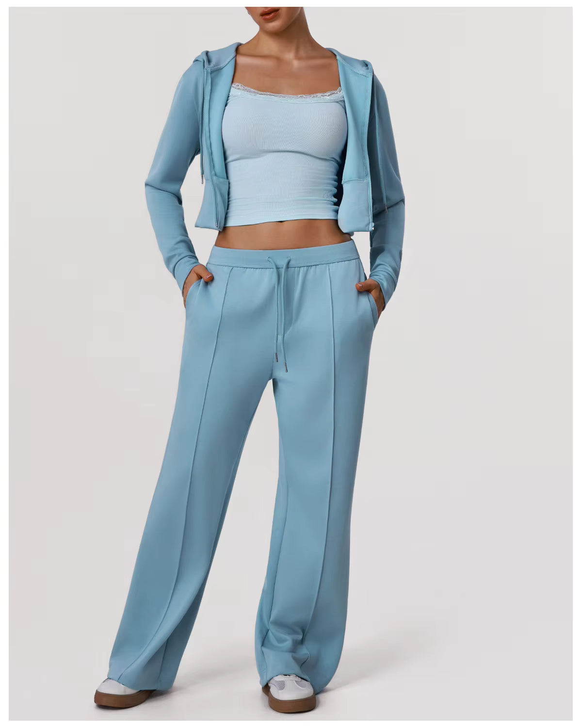 Wide-Leg Jogger Set: Long-Sleeve Crop Hooded Top and Yoga Sweatpants