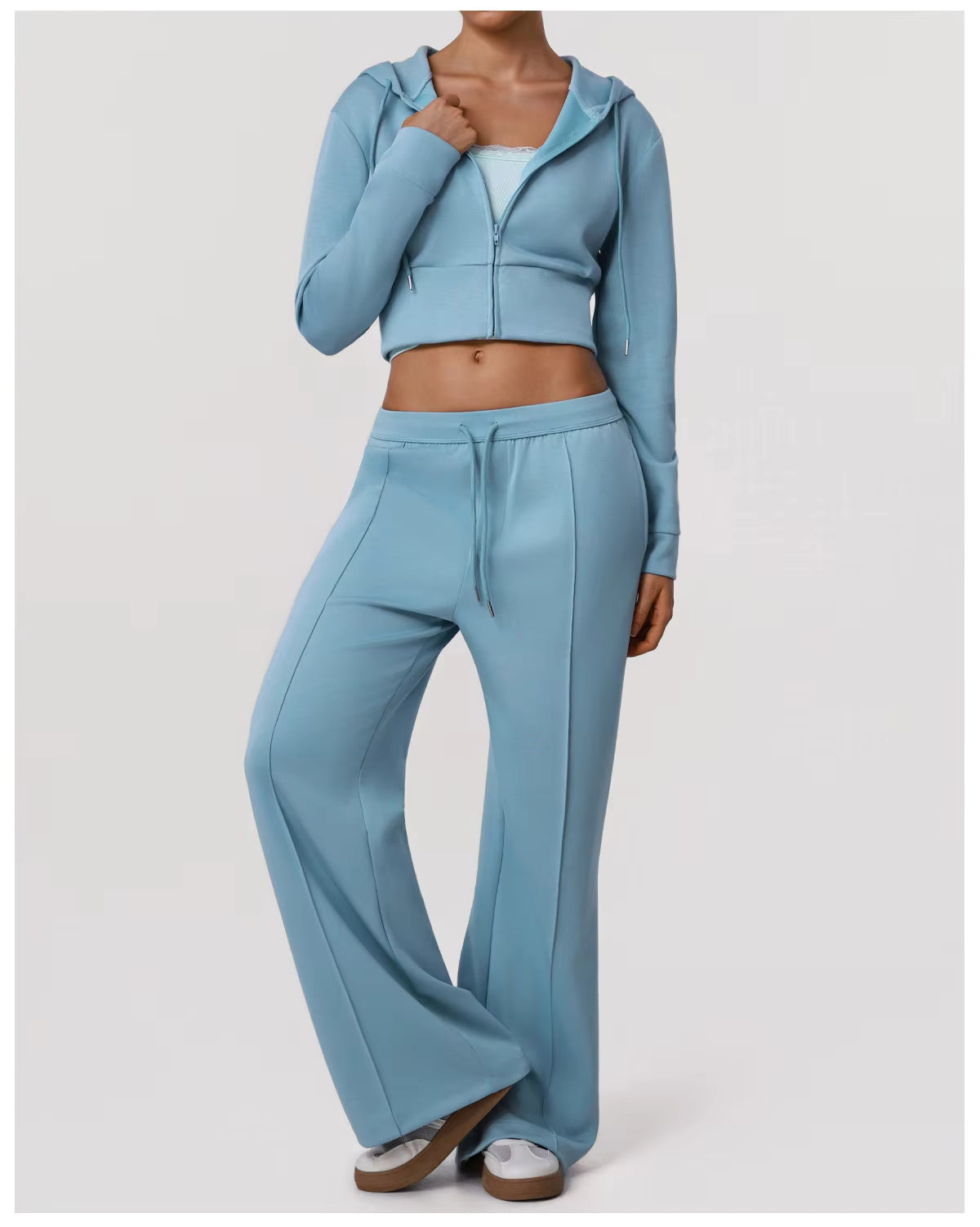 Wide-Leg Jogger Set: Long-Sleeve Crop Hooded Top and Yoga Sweatpants